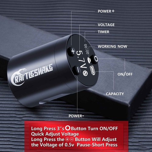 Rattlesnake Rotary Battery Pen Tattoo Machine Digital LED Display 4.2mm Stroke Length (TATTOO MACHINE WITH EXTRA BATTERY)