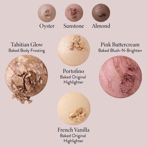 LAURA GELLER NEW YORK Baked Starter Kit: Baked Balance-n-Brighten Powder Foundation, Medium and Best of the Best Palette Blush Bronzer Highlighter Eyeshadow and Retractable Kabuki Brush