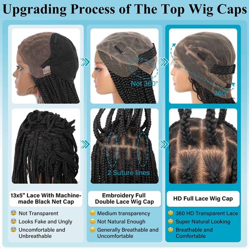 Esnccur 360° HD Full Lace Knotless Boho Braided Wigs for Women Box Braid Wig with Baby Hair Premium Synthetic Braided Lace Front Wigs Black 36 Inch