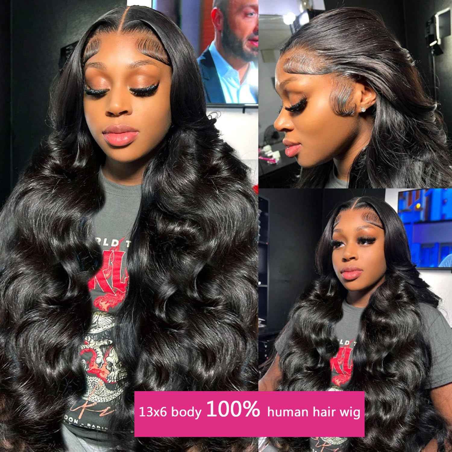 250% Density 13x6 Lace Front Wigs Human Hair Body Wave HD Transparent full frontal lace wigs human hair Natural Black Glueless Pre Plucked