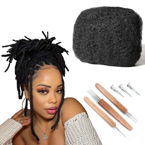 JIFFYLOCS Afro Kinkys Bulk Human Hair 16" 120g (4 Packs 30g) | 100% Human Hair for Dreadlock Extensions, Loc Extensions Human Hair, Repair, Twists, Braids | Natural Black #1B Kinky Curly Bundles