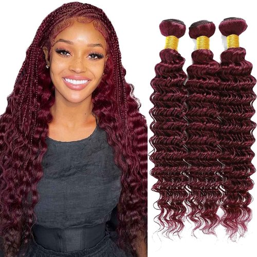 Fabimiya Bundles Human Hair Deep Wave Burgundy 99J Human Hair Bundles Unprocessed Brazilian Virgin Hair Bundles Burgundy 99J Human Hair Bundles Quick Weave Hair Extension