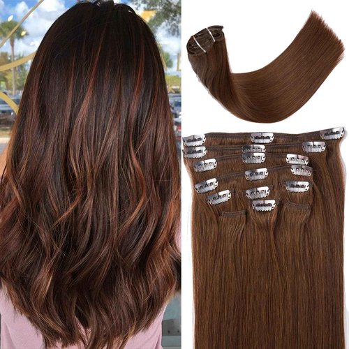 ManeMajesty Clip in Hair Extensions Real Human Hair for White Women Dark Brown,100% Natural Premium Remy Human Hair 16 Inch 10pcs 85g/Set,Straight Clip Hair Extensions with Double Weft
