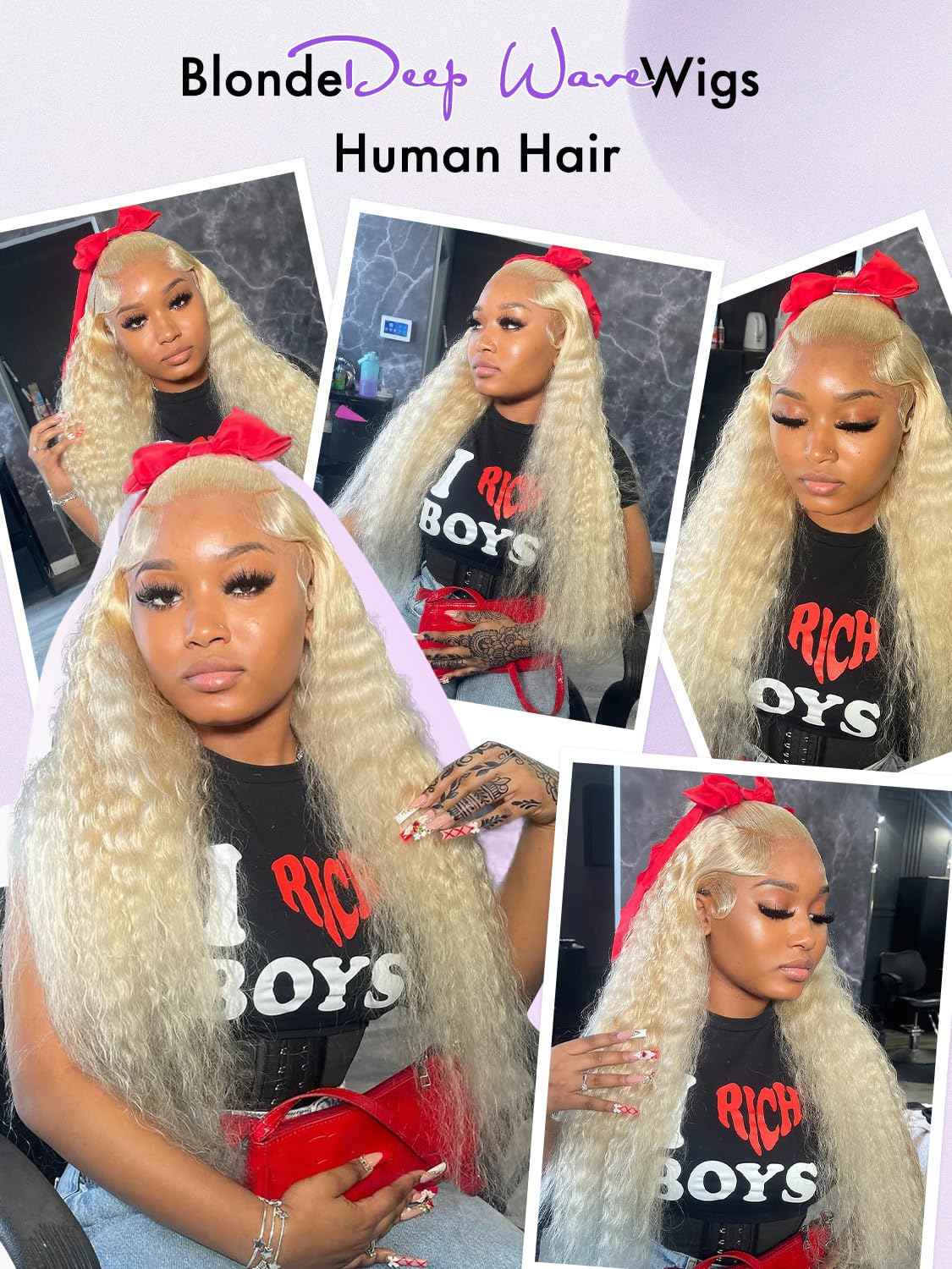 Grcabeir 613 13x6 Lace Front Wig Human Hair 20 Inch Blonde Wig Human Hair 613 Deep Wave HD Lace Front Wigs 200% Density Pre Plucked With Baby Hair for Women