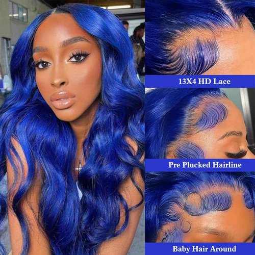 Koiaskral Blue Lace Front Wig - Human Hair, 13x4, Body Wave, 22 Inch