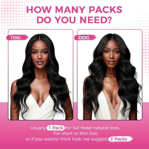 Lashey Genius Weft Hair Extensions Human Hair Natural Black Body Wave 7pcs 110g 14 Inch Hair Extensions Real Soft Thin Weft Clip ins for Women