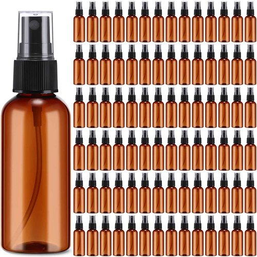 Zhehao 200 Pcs Small Spray Bottle Bulk 2 oz Plastic Mist Spray Bottles for Essential Oils Fine Mist Sprayer Reusable Refillable Portable Travel Containers for Perfume Cleaning Samples(Amber)