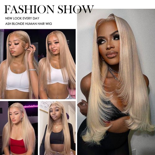 DonsiRol 613 Straight Ash Blonde Wig Human Hair, 13x6 HD Lace Front Wigs Human Hair, Glueless & Pre Plucked Human Hair Wig with Baby Hair, 180% Density Ash Blonde Wig (22inch)