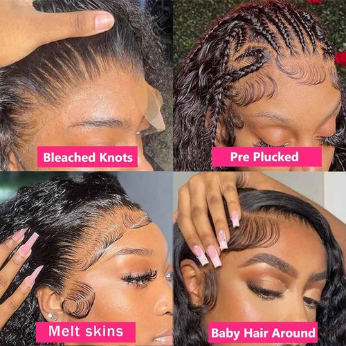 Deep Wave Lace Front Wigs Human Hair 180% Density Curly Lace Front Wig Human Hair 13x4 HD Transparent Glueless Lace Frontal Wigs Pre Plucked Natural Black 28 Inch