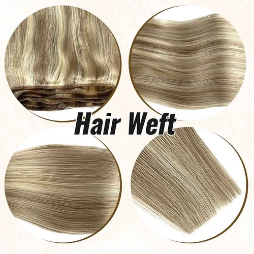 Benafee Balayage Human Hair Weave Bundles 20 Inch Beige Blonde Mix Platinum Blonde Sew in Weft Hair Extensions Real Human Hair for White Hand Tied Weft Remy Hair Extensions Sew in Human Hair Bundles