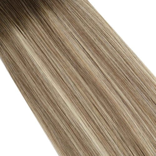 Moresoo Tape in Human Hair Extensions Invisible Human Hair Tape in Extensions Brown Ombre Medium Blonde with Chestnut Brown Skin Weft Tape in Hair Extensions Real Hair 20pcs 50g 24inch #3/8/22