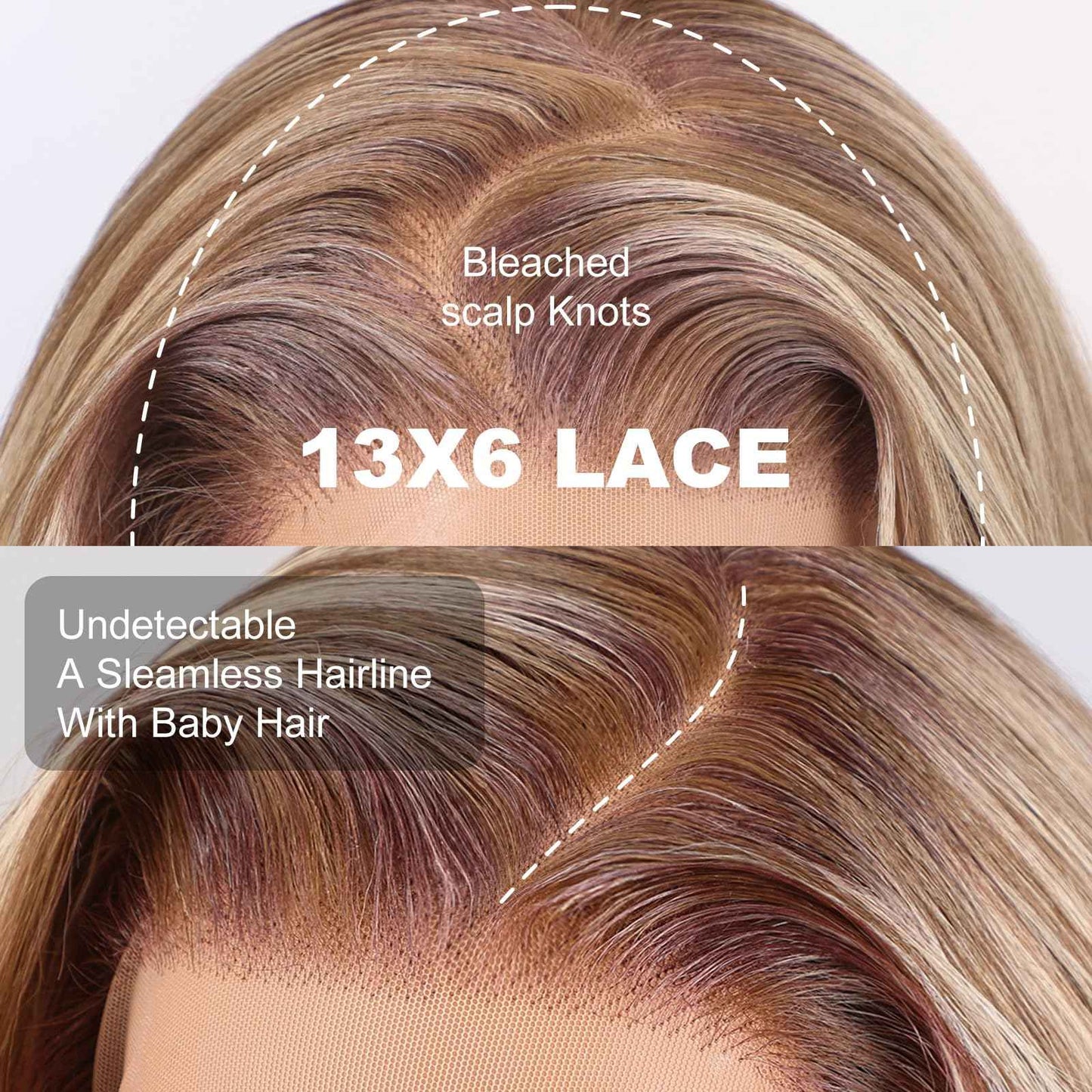 KOME Ash Blonde Synthetic Lace Front Wig,13×6 Blonde mix Brown HD Lace Glueless Wig for Women Daily Use 28IN（TT6/107）
