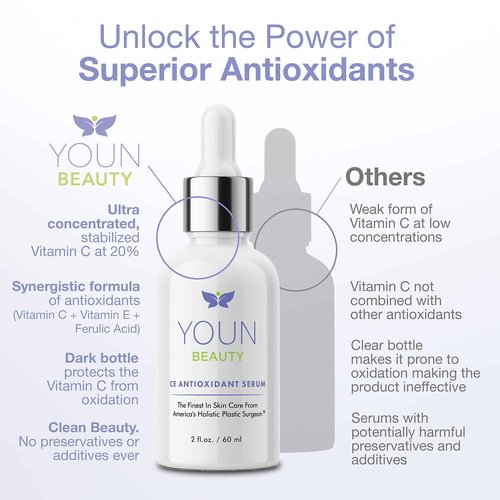 YOUN Beauty 20% Vitamin C Face Serum with Hyaluronic Acid, Ferulic Acid & Vitamin E by Holistic Plastic Surgeon Dr. Anthony Youn | Antioxidant Serum for Face for Skin Hydration, 60 ml