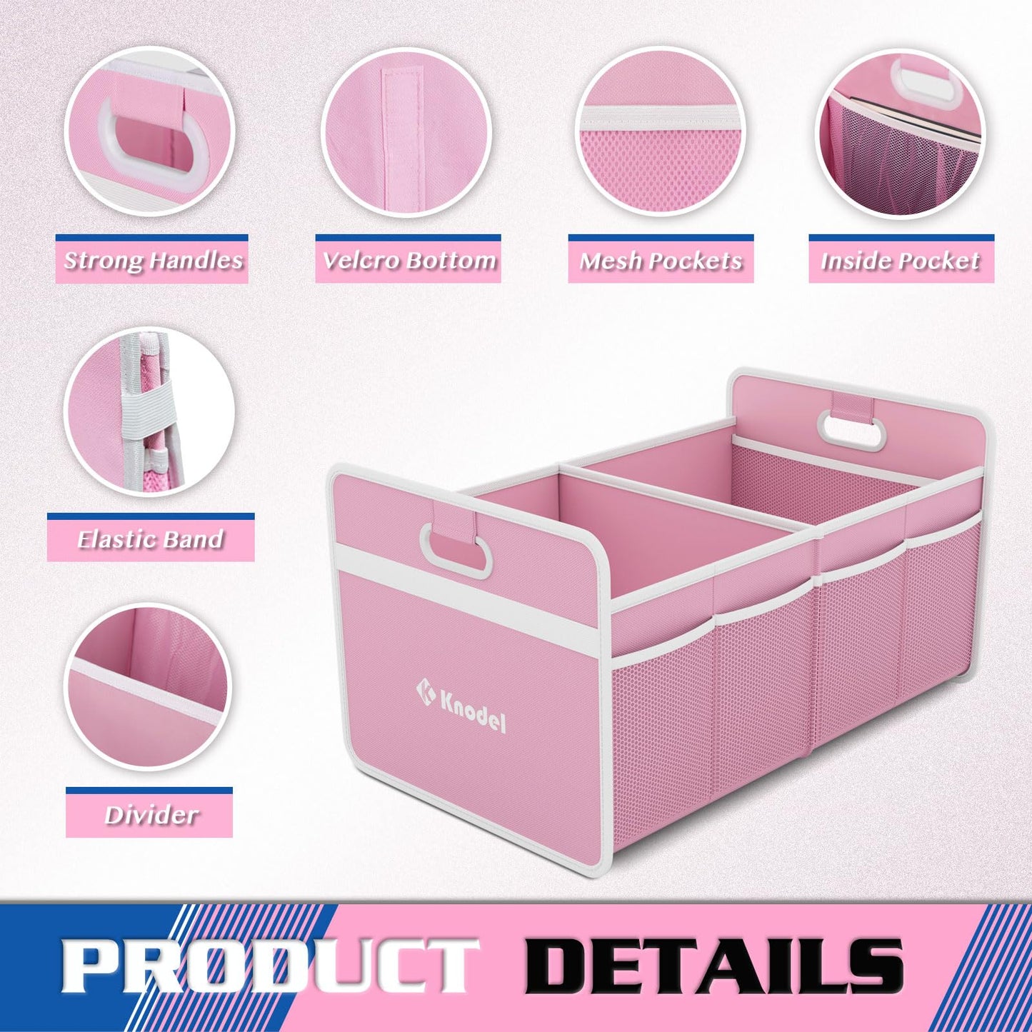 K KNODEL Car Trunk Organizer, Foldable Organizer for Car, Automotive Consoles & Organizers, Storage with Reinforced Handles (Small, Pink)
