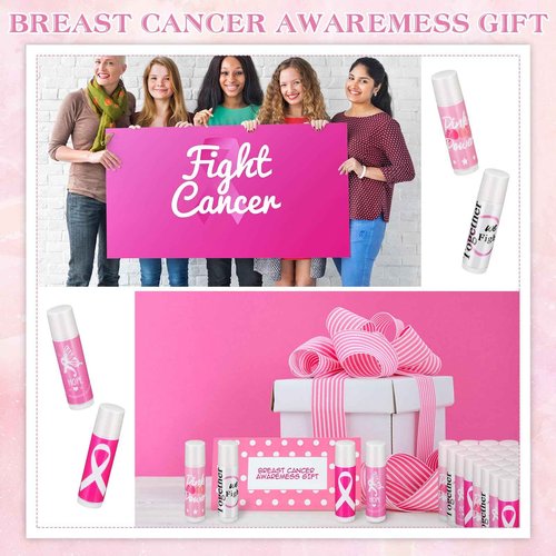 Fumete 100 Sets Breast Cancer Awareness Accessories Gifts Lip Balm Bulks Pink Ribbon Breast Cancer Awareness Items Decorations Natural Ingredients Survivor Gifts Items for Girl Women