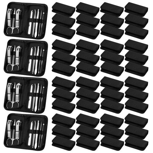Coume 48 Set Christmas Men Gift Bulk Nail Care Kit Stainless Steel 8 in 1 Manicure and Pedicure Set with Travel Case Baby Shower Prizes for Employee Appreciation Teacher Staff Coworkers(Black Series)