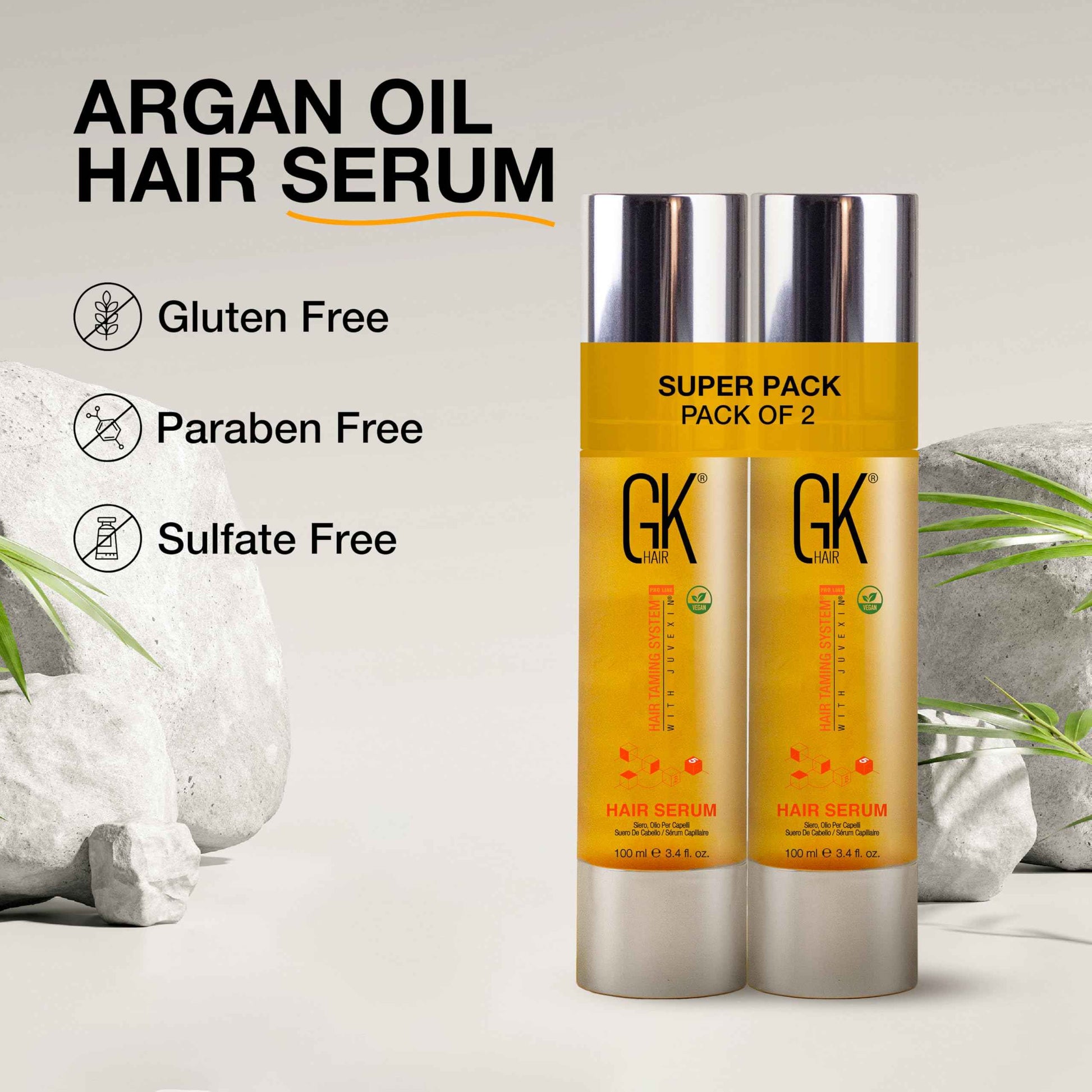 GK HAIR Oil For Curly hair- Organic Argan Oil for Dry, Damaged Hair - Frizz Control Serum Upto 72 hours - Best For repair, Shine & Smoothening Pack of 2 (3.4 Oz)