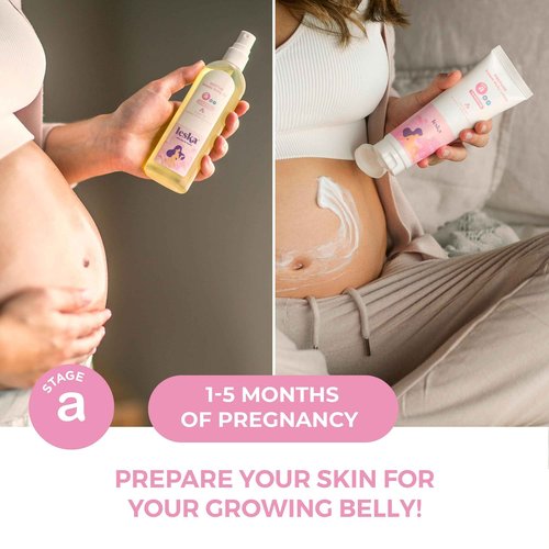 Leska Maternity Gift Set | Belly Lotion, Belly Oil, Stretch Mark Defense Cream & Belly Butter, Toning Gel | All-Stages Skincare for Pregnancy & Postpartum | New Mom Gifts (Set of 5, 4-4.93oz each)