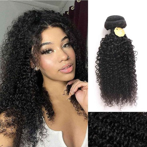 ManeMajesty 12A Brazilian Virgin Kinky Curly Human Hair Bundles 3 Pcs 14 Inch Bundle with 4x4 Lace Closure 100% Unprocessed Brazilian Vrigin Human Hair Curly Extensions for Black Women Natural Color