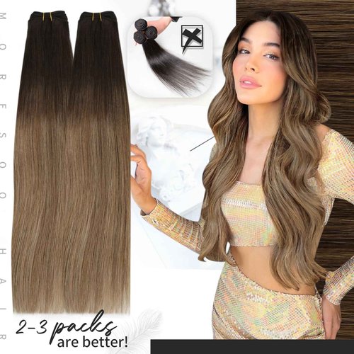 Moresoo Bundle Clip in Hair Extensions with Weft Hair Extensionso Human Hair Balayage #4/10/16