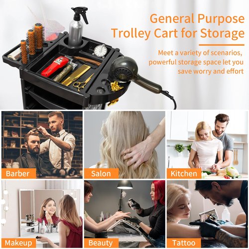 Salon Cart on Wheels, Multifunction 5 Drawer Hair Stylist Station Rolling Trolley - Professional Hairdresser Hair Dye Storage Beauty Barber Moveable Station (White)