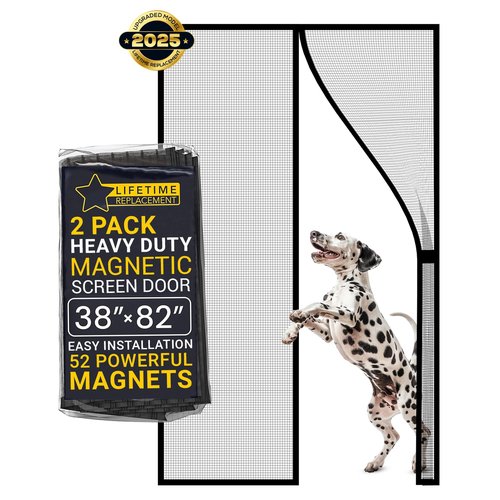 Flux Phenom Magnetic Screen Door - Bugs Out, Breeze in - 9min Install Auto-Sealing Heavy Duty Double Stitched Mesh, 52 Magnets, Hands Free Sliding & Patio Door Net, Pet & Kid Friendly, 38 x 82 Inches