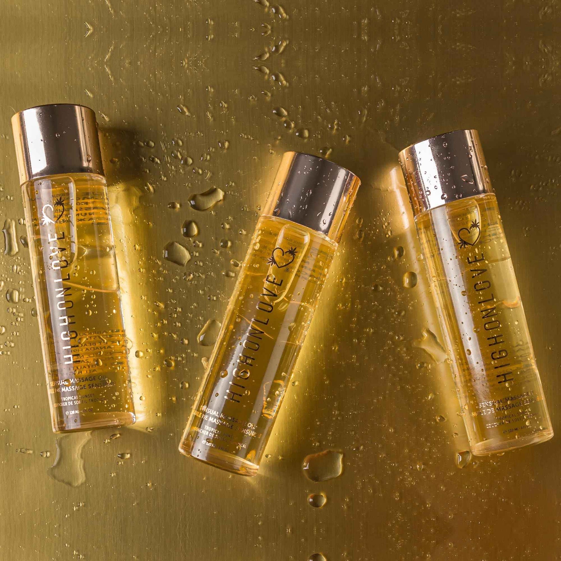 HIGHONLOVE Natural Body Oil with Hemp Seed, Grape Seed, & Vitamin E Oil - Moisturizing Body Glow with a Non-Greasy, Glowy Finish by High On Love (120 ml) (Strawberries & Champagne)