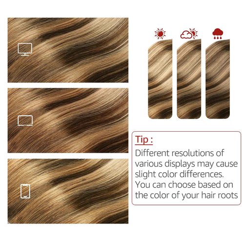 SAFIRENY 20 Inch Straight Real Human Hair Wire Fish Line Hair Extensions 85g (#4/27/4 Chocolate Brown Mixed with Caramel Blonde)