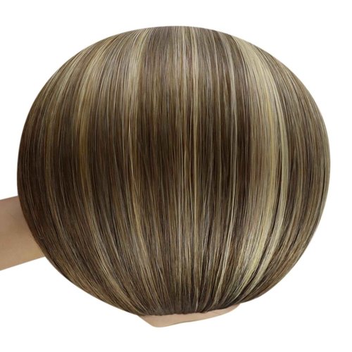 YoungSee Wire Hair Extensions Balayage Wire Hair Extensions Real Human Hair Ombre Fish Line Extensions Dark Brown Roots to Medium Brown with Blonde Dyable Remy Hair 14Inch 80G