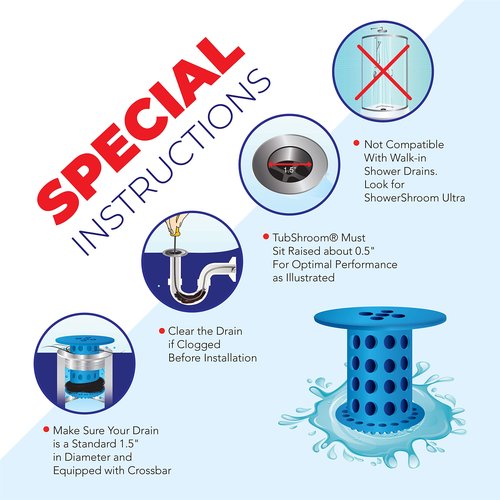 TubShroom Tub Drain Hair Catcher Strainer, Blue – Drain Protector and Hair Catcher for Bathroom Drains, Fits 1.5” – 1.75” Bathtub and Shower Tub Drains