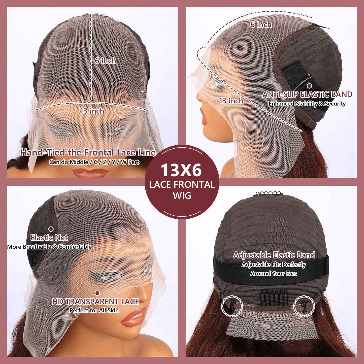 30 Inch 13x6 Reddish Brown Lace Front Wigs Human Hair Pre Plucked Body Wave 13x6 HD Lace Frontal Wig for Women 220% Density Auburn Brown Colored Frontal Wigs Human Hair