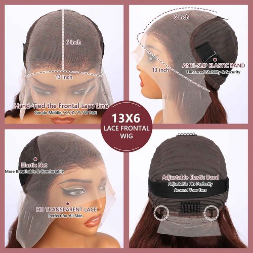 Royal Lady 28 Inch 13x6 Reddish Brown Lace Front Wigs Human Hair Pre Plucked Body Wave 13x6 HD Lace Frontal Wig for Women 220% Density Auburn Brown Colored Frontal Wigs Human Hair