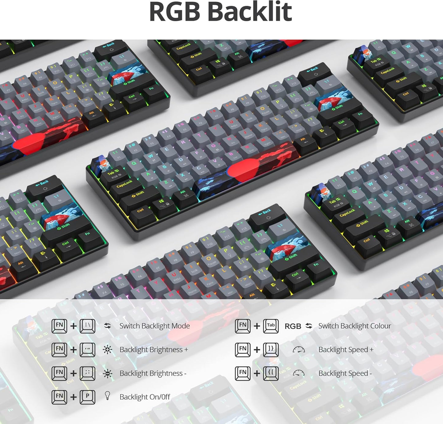 60 Percent Gaming Keyboard Green Matcha Keyboard 61 Keys Wired Mechanical Keyboard Red Switch RGB MDA Keycaps for Windows PC Laptop Gamers(61 Matcha)