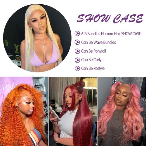 YKB 613 Blonde Bundles Human Hair 18 20 22 24 Inch 4 Bundles 613 Straight Human Hair Bundles 16A Unprocessed Brazilian Virgin Hair Extensions For Women