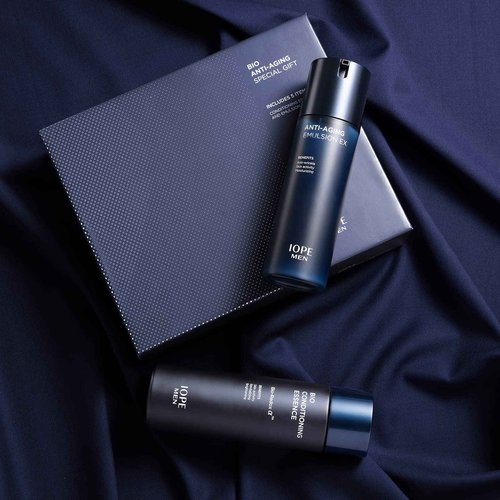 IOPE MEN BIO Anti-aging & Moisturizing Set, Cleanser, Emulsion, Conditioning Essence Serum and Soothing Aftershave, HOMME Korean Skincare by Amorepacific