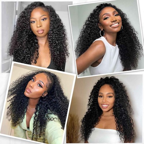 Curly Bundles Human Hair Kinky Curly Human Hair Bundles 100% Unprocessed Brazilian Virgin Hair Quick Weave Bundles Extensions for Women Natural Black 14 16 18 Inch
