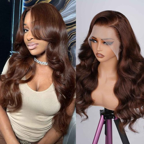 CITY GIRL Brown Lace Front Wigs Human Hair Body Wave 26 Inch 13x4 Hd Transparent Lace Frontal Chocolate Brown Human Hair Wig For Women Pre Plucked Natural Hairline 200 Density