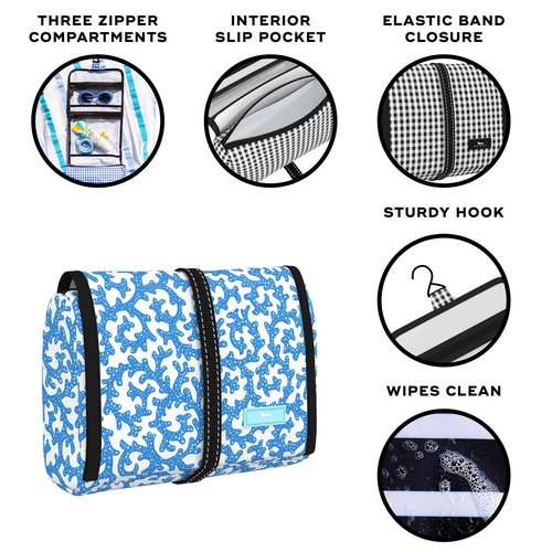 SCOUT Beauty Burrito Hanging Toiletry Bag - Cosmetic Organizer with 3 Compartments, Rolls Up to Pack, Hook for Hanging
