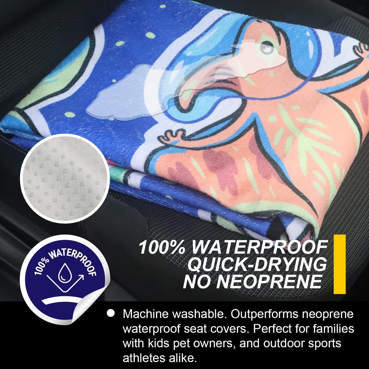 LoyaGour Back Seat Cover for Car Trucks Van SUV,Waterproof Rear Bench Towel Seat Covers for Dogs and Kids,Automotive Backseat Protector (Cartoon Dinosaur)