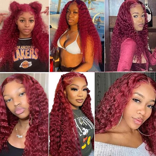 Fabimiya Human Hair Bundles Burgundy 99J Water Wave 26 28 30 Inch Bundles Human Hair 100% Unprocessed Burgundy Soft Sewn In Hair with Double Weft for Black Women