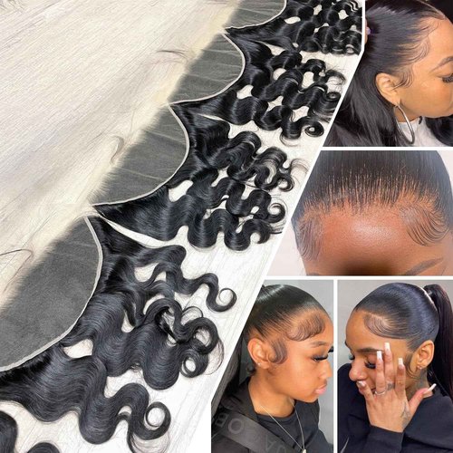 Topnormantic 13x6 Lace Frontal Body Wave, Invisible HD Transparent Swiss Lace Frontal Pre Plucked with Baby Hair 12A Grade Brazilian Human Hair with Small Single Knots Free Part 18 Inch
