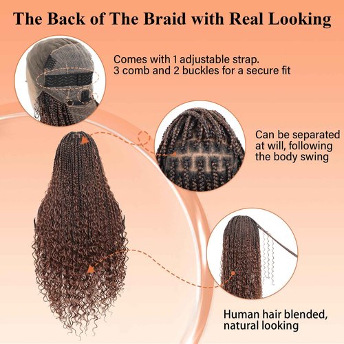 Brinbea 13x8'' HD Lace Front Braided Wigs for Women Knotless Boho Braided Wigs with Baby Hair Brown Box Braid Wig Long Human Hair Blended Braid Lace Front Wigs 36 Inch