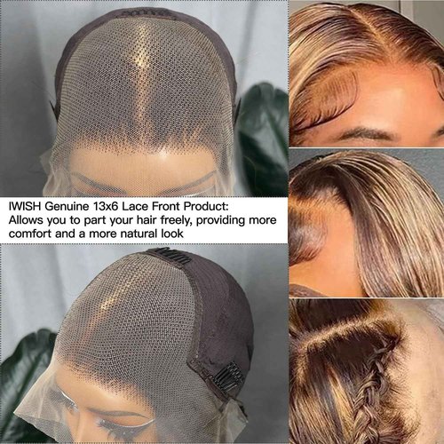 IWISH Ombre Lace Front Wig Human Hair 20 Inches 200% Density 13x6 Straight Highlight Lace Frontal Human Hair Wigs P4/27 Colored Wigs for Women
