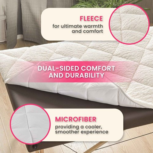 XOLLOZ Massage Sheets and Fleece Cover Bundle - 4 Set Premium Microfiber Sheets (White) & Double-Sided Fleece Massage Table Warmer - Fits All Standard Massage Tables - Stain, Oil & Wrinkle-Resistant
