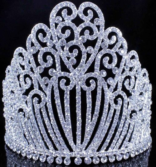 Janefashions 5.25" h Clear White Austrian Crystal Rhinestone Tiara With Hair Combs Crown Headband Headpiece Queen Princess Pageant Party Theater Show Silver Plated T11990 (Silver Plated With Side Combs)