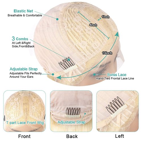 613 Blonde Bob Lace Front Wigs Human Hair T Part With Bleached Knots Pre Plucked Straight blonde Bob Wigs Glueless HD Lace Front Wig Human Hair blonde Bob Wig for Black Women 16Inch