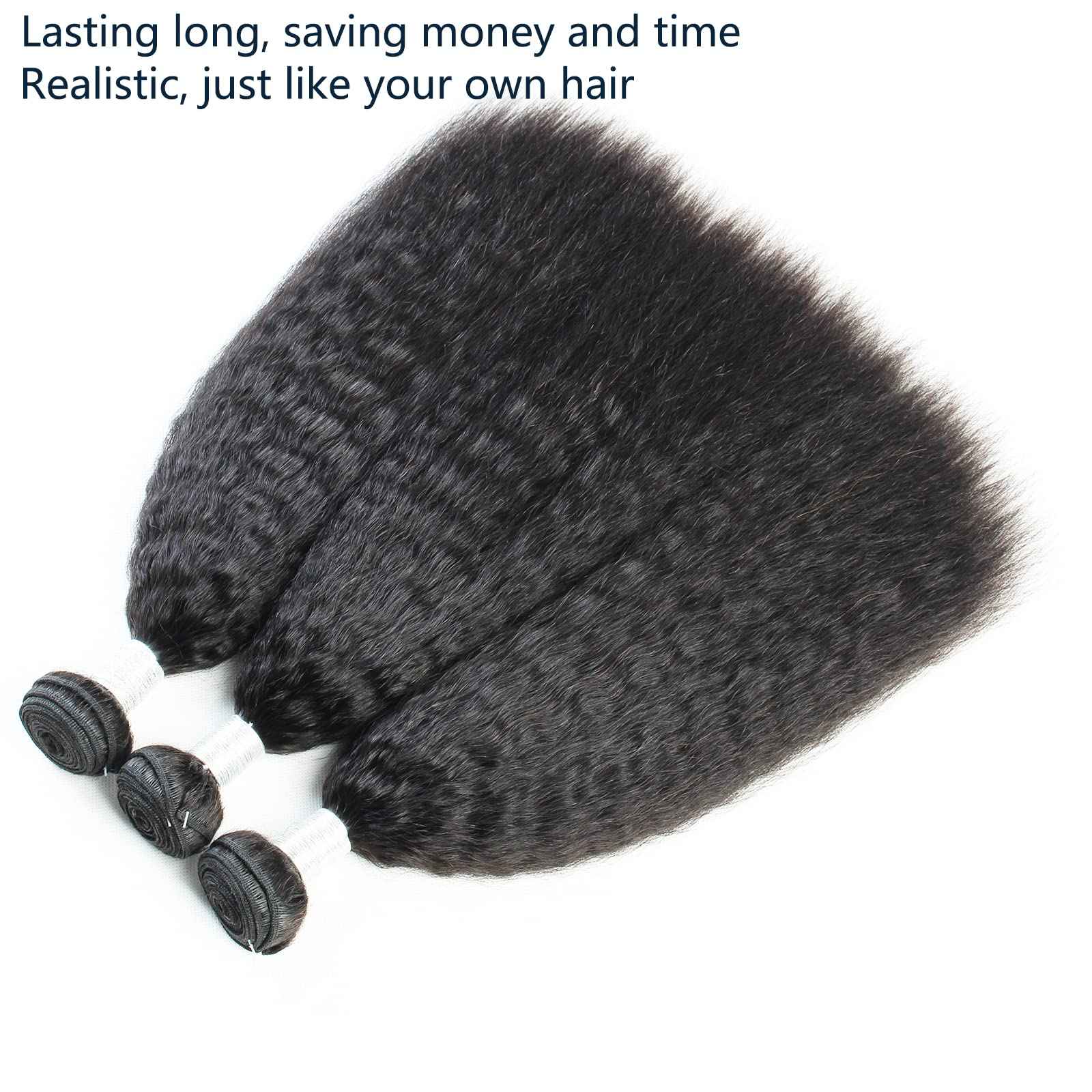 LINYINGYH Yaki Straight Bundles Human Hair Kinky Straight Bundles Weave Real Brazilian Remy Hair 14 16 18 inch 12a 100% Unprocessed Virgin Hair Extensions Natural Color