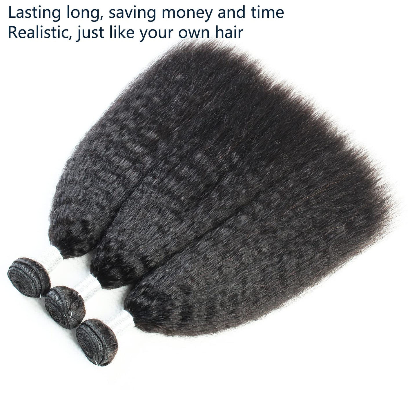 LINYINGYH Kinky Straight Bundles Human Hair Yaki Straight Bundles Weave 12 14 16 inch Real 100% Unprocessed Brazilian Remy Hair Extensions Natural Color 12a