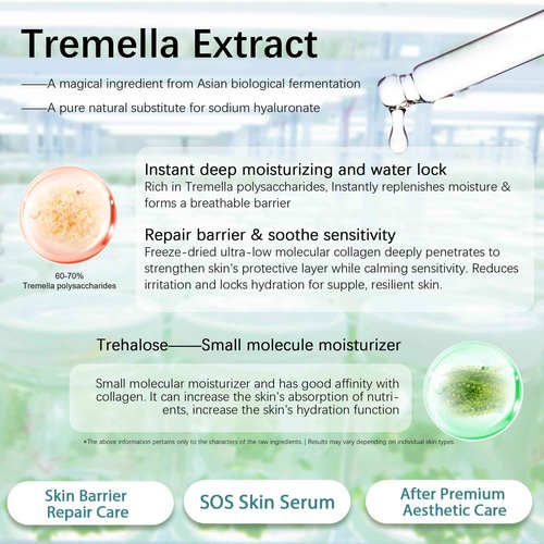 Post Microneedling Serum, After Microneedling Care, Tremella Extract+Freeze-Dried Hydrolyzed Collagen Serum, All Preservatives-Free, Instant Deep Hydration Smoothing, Soothing for Sensitive Skin(25ml)