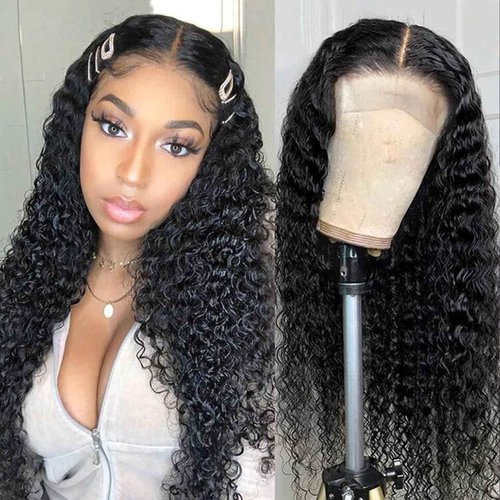 mianduan 13x4 Deep Wave Lace Front Wigs Human Hair 250% Density Deep Wave Frontal Wigs Human Hair HD Lace 22 Inch Curly Wigs for Black Women Pre Plucked with Baby Hair Curly Lace Front Wig